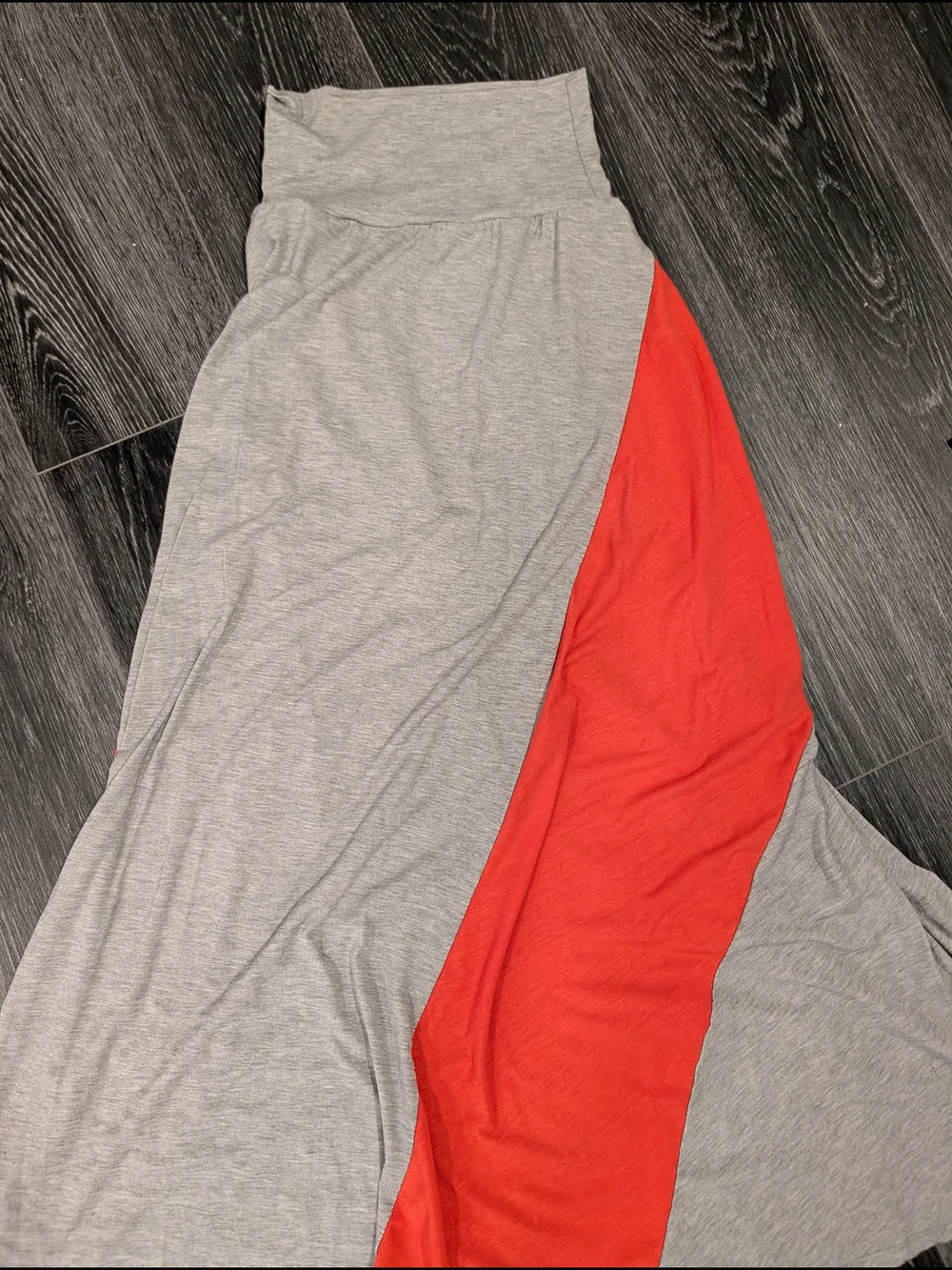 Grey and Red Colorblock Maxi Skirt